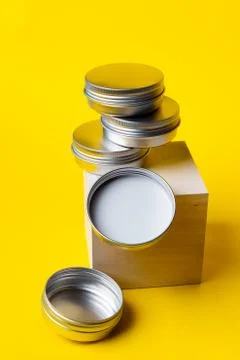 Packing for the solid shampoo, solid shower gel. iron metal eco packaging for Stock Photos