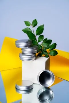 Packing for the solid shampoo, solid shower gel. iron metal eco packaging for Stock Photos