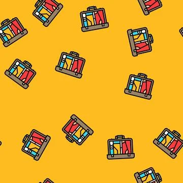 Packing suitcase for journey vector seamless pattern Illustrazione stock