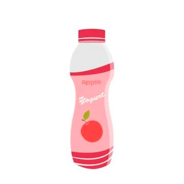 Packing yogurt with a teaspoon. Apple-flavored yogurt. Vector illustration. Stock Illustration