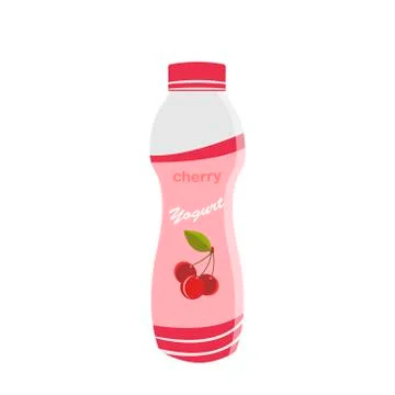 Packing yogurt with a teaspoon. Cherry flavored yogurt. Vector illustration. Stock Illustration
