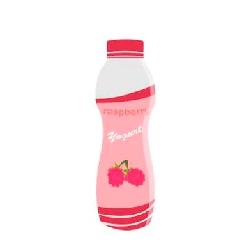 Packing yogurt with a teaspoon. Yogurt with raspberry flavor. Vector illustra Stock Illustration