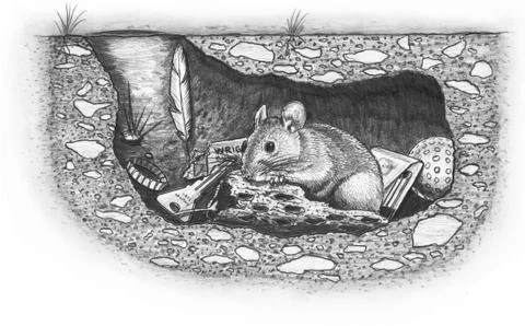 Packrat in burrow with stash Stock Illustration