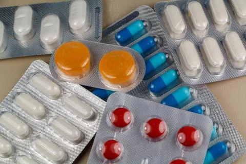 Packs of pills Stock Photos
