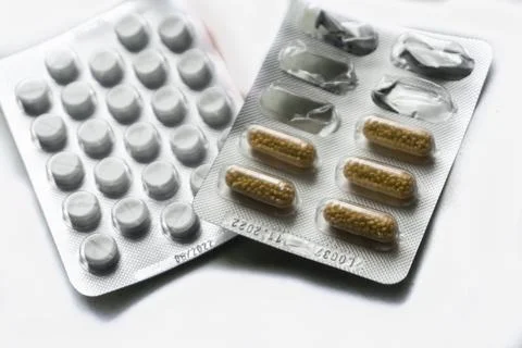 Packs of pills Stock Photos