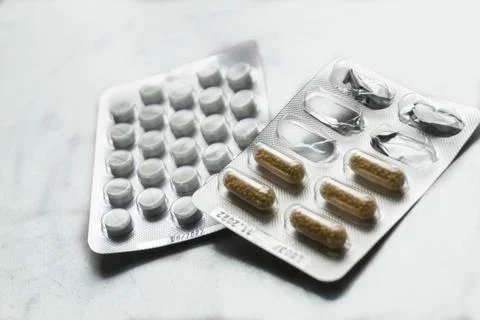 Packs of pills Stock Photos
