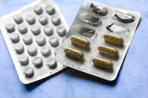 Packs of pills Stock Photos