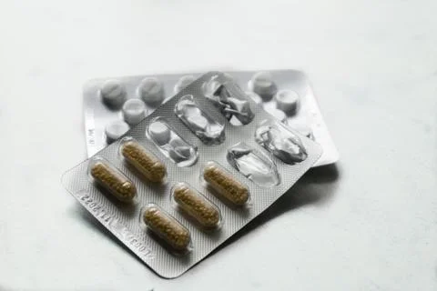 Packs of pills Stock Photos