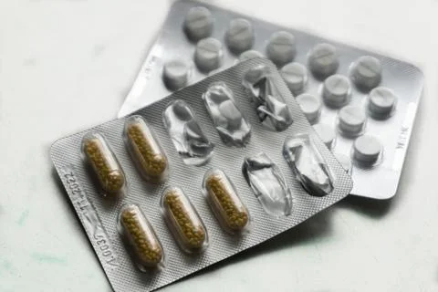 Packs of pills Stock Photos