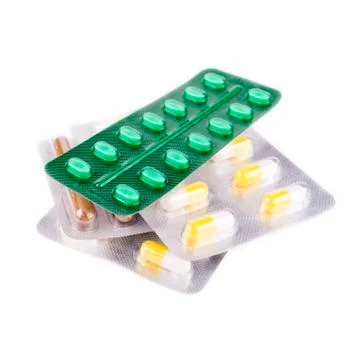 Packs of pills on a white background Stock Photos
