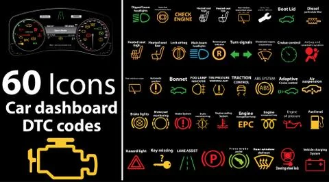 Pack/set of multiple instrument cluster car dashboard icons Illustration