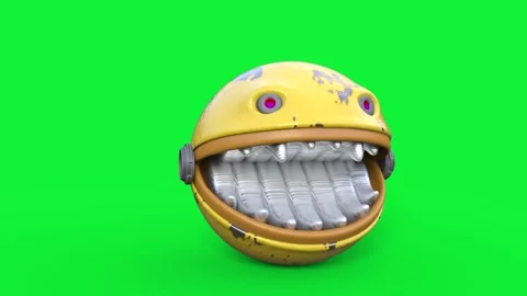 Pacman Evolution Green Screen Walks 4K 3D Rendering Animation Stock Footage 132445410