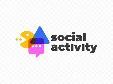 Pacman with speech bubble and geometric shapes overlap style logo design Illustrazione stock