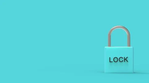 Pad lock azure padlock with word "lock" on metal on a azure background. onlin Stock Illustration