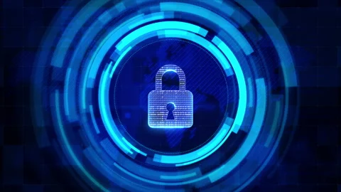 Pad lock HUD technology abstract background Stock Footage 304203599