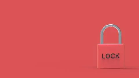 Pad lock red padlock with word "lock" on metal on a red background. online se Stock Illustration