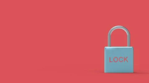 Pad lock red padlock with word "lock" on metal on a red background. online se Stock Illustration