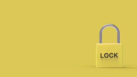 Pad lock yellow padlock with word "lock" on metal on a mustard background. on Stock Illustration