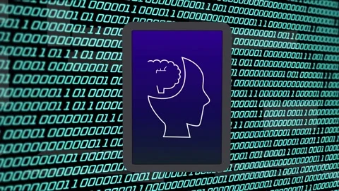Pad rotating down-right, stroke appearing, forming head with AI brain, linking Stock Footage 334351922