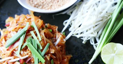 Pad Thai Dish Slow Motion Close-up Stock-Footage 326644385