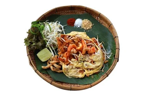 Pad thai isolated white background Stock Photos