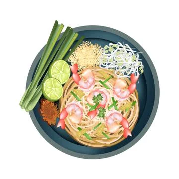 Pad Thai or Stir Fried Noodles with Shrimps Stock Illustration