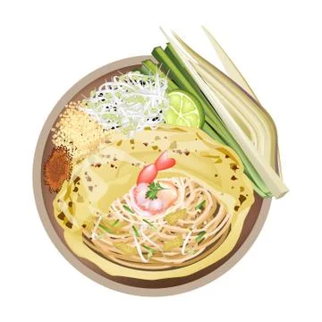Pad Thai or Stir Fried Noodles Wrapped with Omelet Stock Illustration