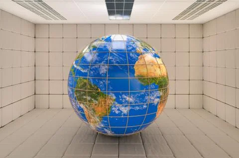 Padded cell with Earth Globe. 3D rendering Stock Illustration