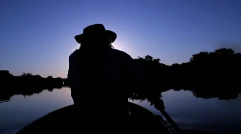 Paddeling On Amazon River In Sunset, Brazil. Forest. Stock Footage 53286790