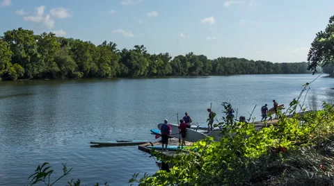 Paddle boarding class just getting started Stock Footage 42382478