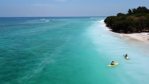 Paddle Boarding, Island Drone Footage Stock Footage