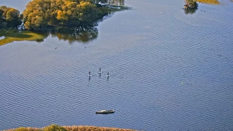 Paddle boarding on lake. Stock Footage 118437968