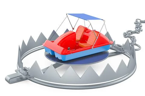 Paddle boat inside bear trap, 3D rendering Stock-Illustration