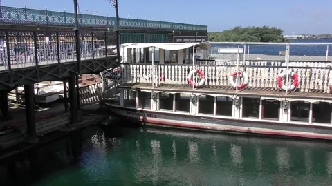 Paddle boat replica seaside attraction Stock Footage 77272946