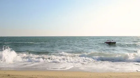 Paddle Boat surfing waves Stock Footage 69086399