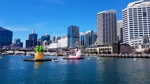 Paddle Boats and Inflatable Objects in Darling Harbour Timelapse Stock Footage 86490802