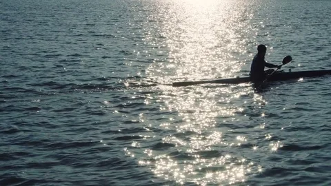Paddle canoe in sunset. Stock Footage 73710882