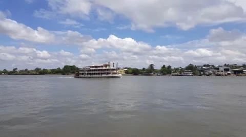 Paddle Steamboat on the river 4k Stock Footage 61773036