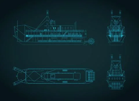 Paddle steamer blueprints Stock Illustration
