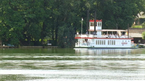 Paddle steamer on lake Stock Footage 51864768