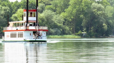 Paddle steamer on lake Stock Footage 51867362