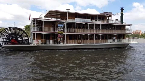 Paddle Steamer on the river 4k Stock Footage 61773280