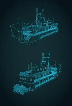 Paddle steamer sketches Stock Illustration