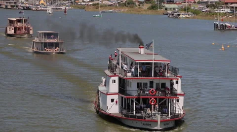 Paddle Steamers heading down a River 스톡 동영상 48562644