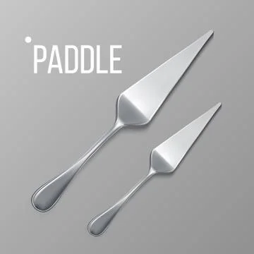 Paddle Vector. Silver Metal Paddle Top View. Restaurant Silverware Tool. 3D Stock Illustration