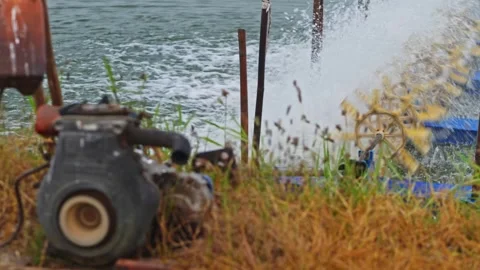 Paddle Wheel Mechanical Aerator Operating in Aquaculture Pond to increase 스톡 동영상 331063475