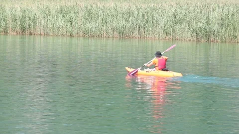 Paddle in a wild lake Stock Footage 93836983