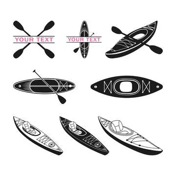 Paddleboard Silhouette, Paddle Board Vector SVG, Kayaks and Paddles Silhouette Stock Illustration