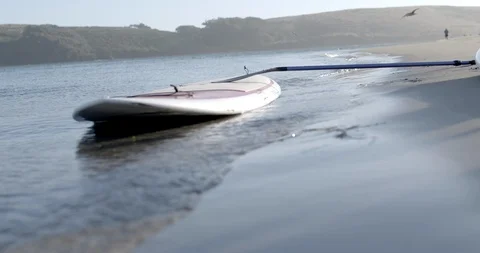 A paddleboard at the waters edge. Stock Footage 88369372
