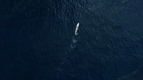 Paddleboarder on the Open Ocean – Top View Aerial Footage Stock Footage 304295571